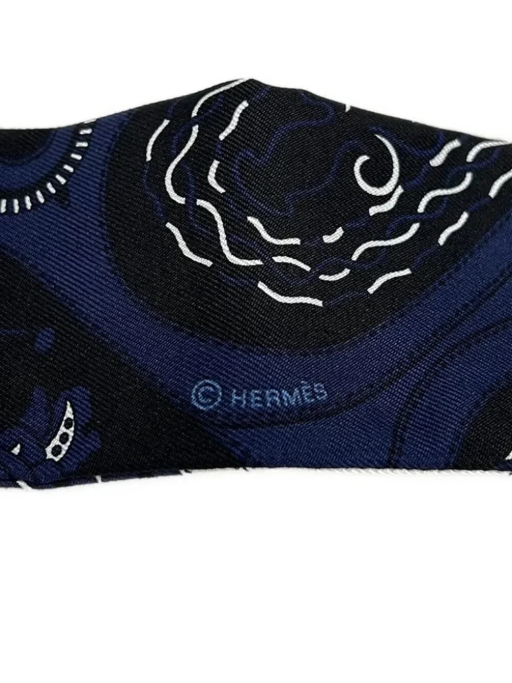 HERMES Twilly Scarf Navy White Silk Scarf